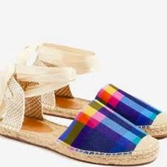 J. Crew Shoes - J. Crew Navy Madras Lace Up D’Orsay Flat Espadrille Sandals size 7.5 MSRP $90